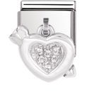 Nomination Stainless Steel, CZ & Silver Drop Heart with Arrow Charm.