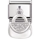 Nomination Drop CZ Ladies Bag Charm in Stainless Steel, CZ & Silver.