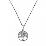 Azendi Silver CZ Tree of Life pendant on 18" Box chain