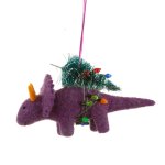 Dinosaur with Christmas Tree Felt Decoration