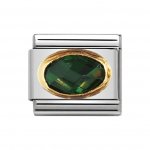 Nomination 18ct Gold CZ set Emerald Green Oval Faceted Charm.