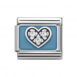 Blue Heart Nomination Silver Cubic Zirconia Classic Charm