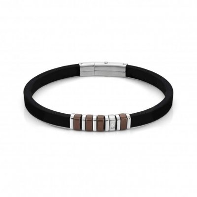 City Stainless Steel, Brown PVD & Rubber with White CZ Bracelet