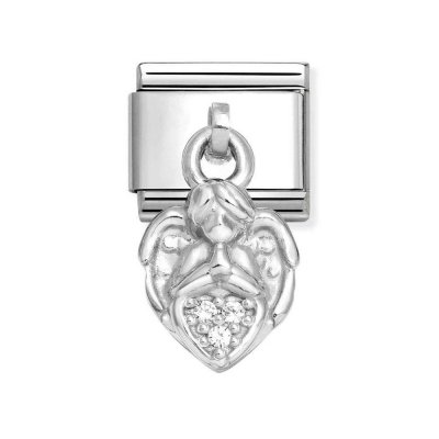 Nomination Drop Silver CZ Angel with Heart Charm.