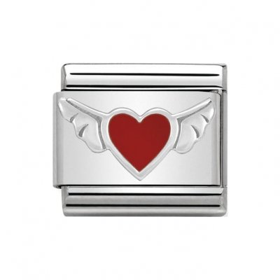 Nomination Silver Shine Flying Red Heart with Wings Charm