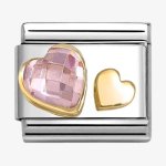 Nomination 18YG | Pink CZ & Gold Hearts Facetted Charm