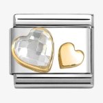 Nomination 18YG | White CZ & Gold Hearts Facetted Charm