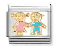 Nomination 18ct Gold Blue Brother Pink Sister Charm