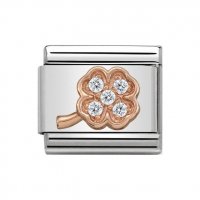 Nomination 9ct Rose Gold CZ set Four Leaf Clover Rich Charm.