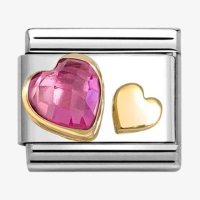 Nomination 18YG | Dark Pink CZ & Gold Hearts Facetted Charm