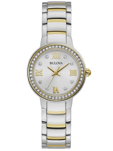 Ladies Bulova two tone rose & Stainless Diamond set bracelet Watch 