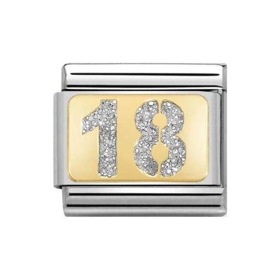 Nomination Gold 18 Eighteen Glitter Plate Charm.