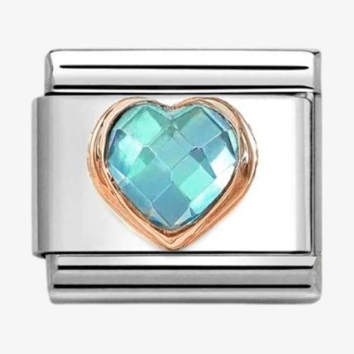 Nomination 9ct Rose Gold Light Blue Heart Facetted Charm