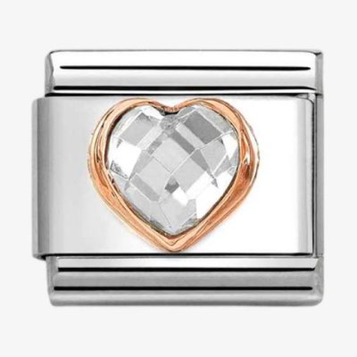 Nomination 9ct Rose Gold White Heart Facetted Charm