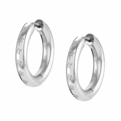 Unconditionally Stainless Steel & White CZ Hoop Earrings